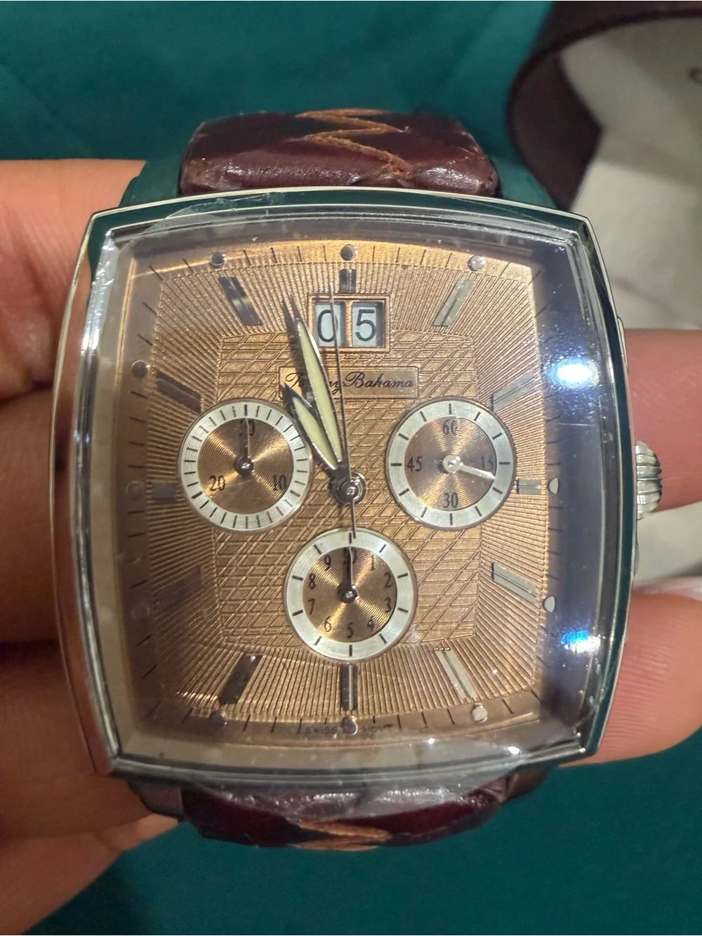 Brown Leather Chronograph Watch with Silver Case - Brand
